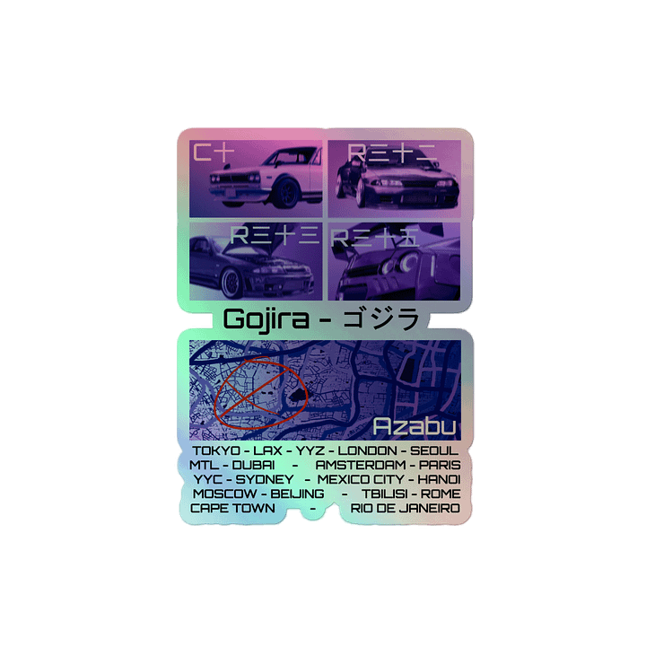 Gojira-Birthplace, List of Cities (Black) | Holographic Sticker product image (2)