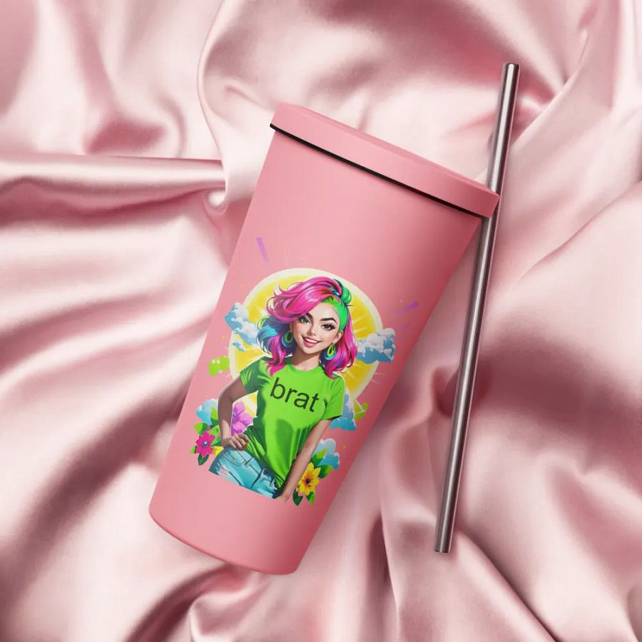 Brat 20 oz Tumbler Cup - Pink - Insulated Tumbler with a Straw v5 product image (4)