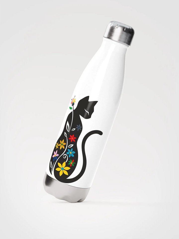 Whimsical Floral Cat Stainless Steel Water Bottle product image (2)