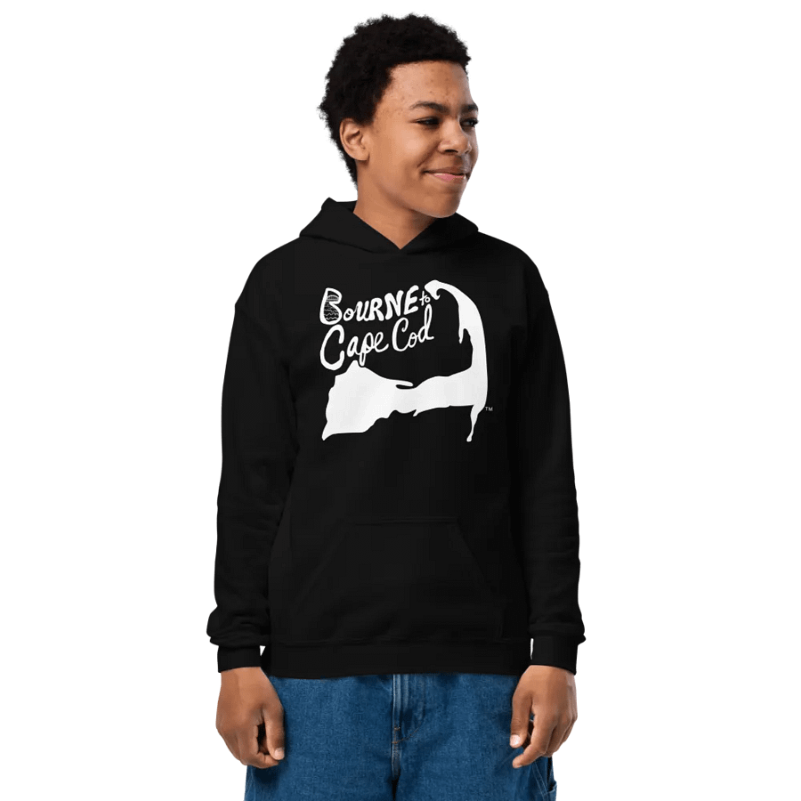 Boys' | BOURNE to Cape Cod™ | DTG Vintage Print | Youth Heavy Blend Hooded Sweatshirt | Rugged, Cozy, Adventure-Ready | White Logo product image (1)