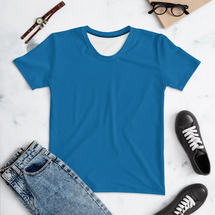Plain Atlantic Blue True Summer Women's Crewneck Polyester Heavyweight Premium T-Shirt by Treasure Pie product image (1)