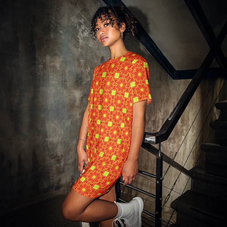 Abstract Repeating Orange Flower T Shirt Dress product image (2)