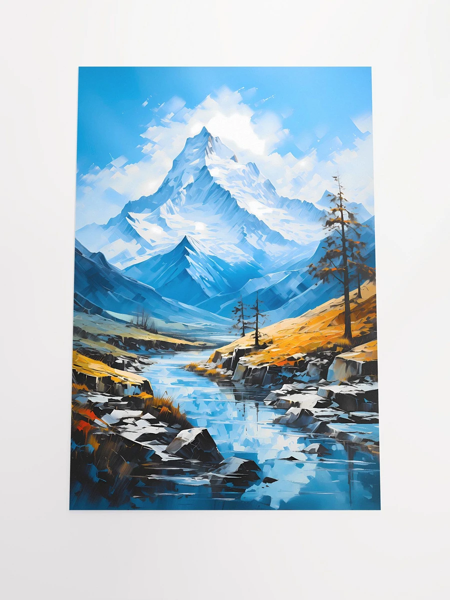 Alpine Serenity: River Flowing from Snowy Mountain Peak Matte Poster product image (3)
