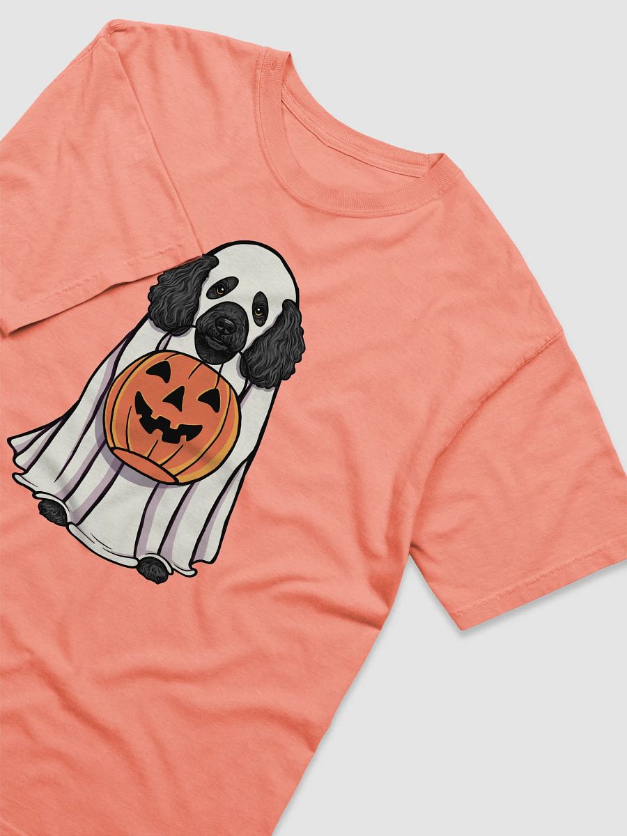 Funny Halloween Mini Poodle(Black) T-Shirt | Funny Poodle Wearing a Ghost Costume and Holding a Pumpkin Basket product image (24)