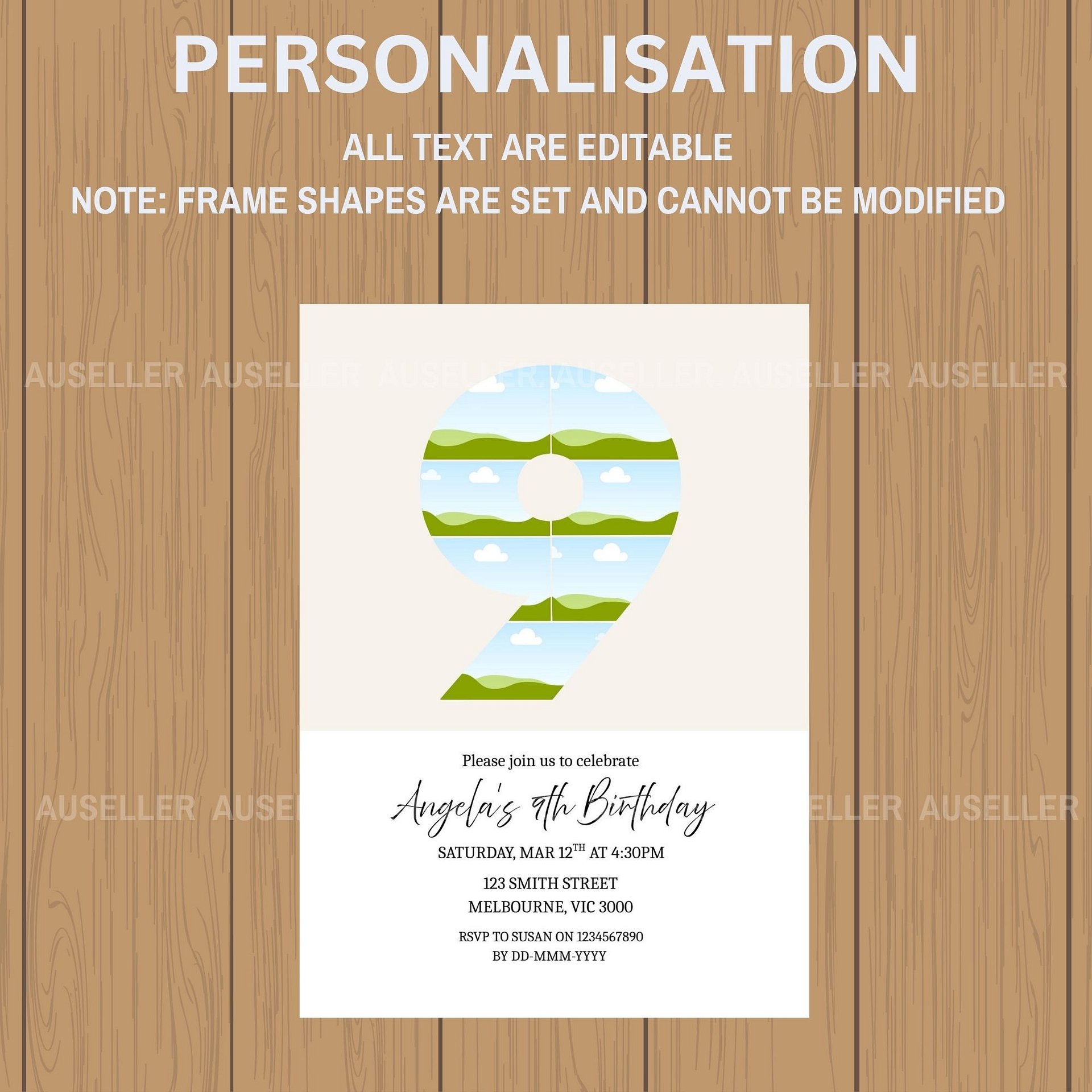 9th Birthday Photo Collage Editable Invitation Template product image (5)