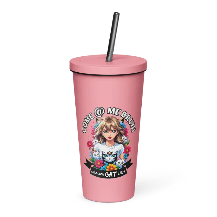Childless Cat Lady 20 oz Tumbler Cup - Pink - Insulated Tumbler with a Straw product image (1)