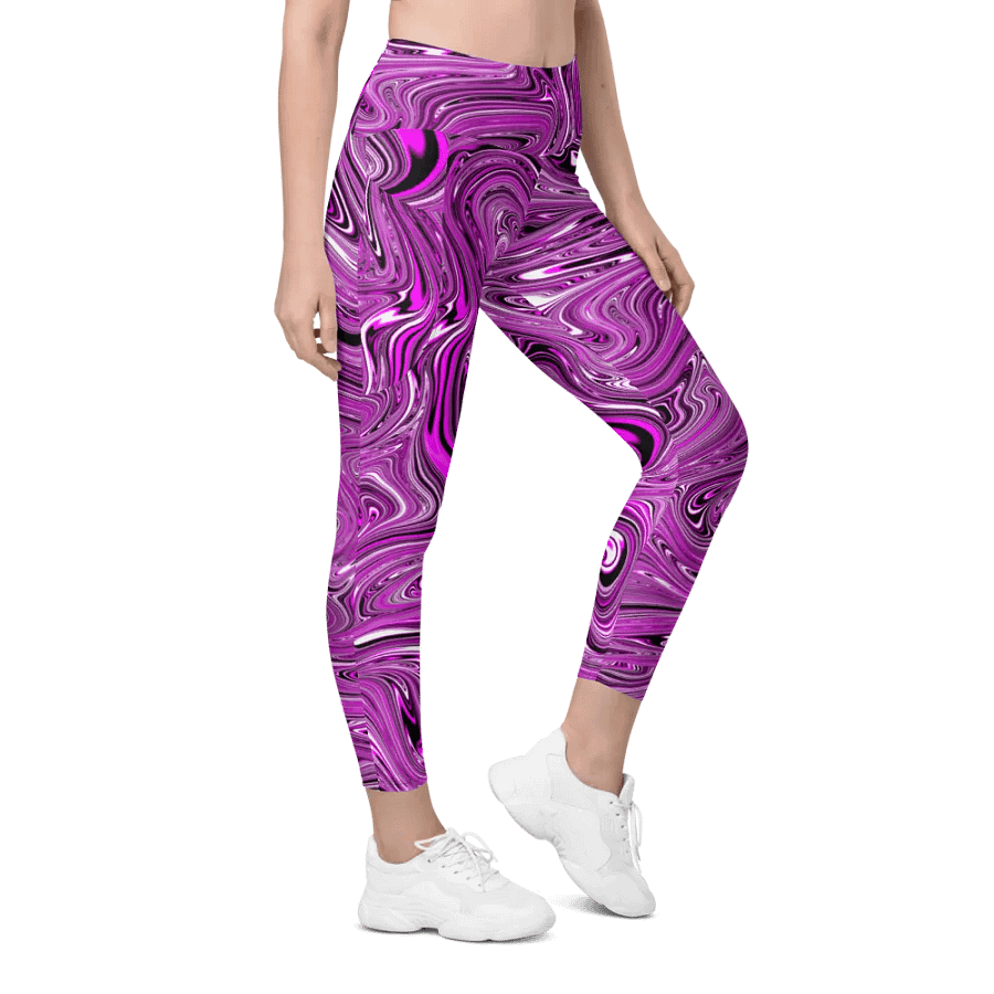 Leggings with Pockets - Purple and White Fluid Swirls product image (4)