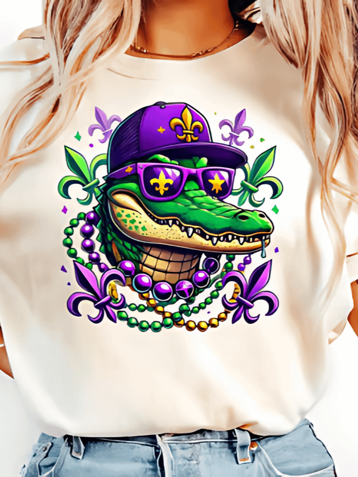 Mardi Gras Crocodile T-Shirt Design – Festive Gator with Carnival Colors Sublimation PNG – Perfect for Mardi Gras Fun – Instant Digital Download – High-Resolution 300 DPI product image (1)