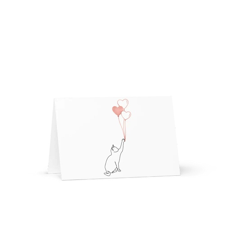 Minimalist Valentine Card Couple's Cat and Heart Balloons product image (2)