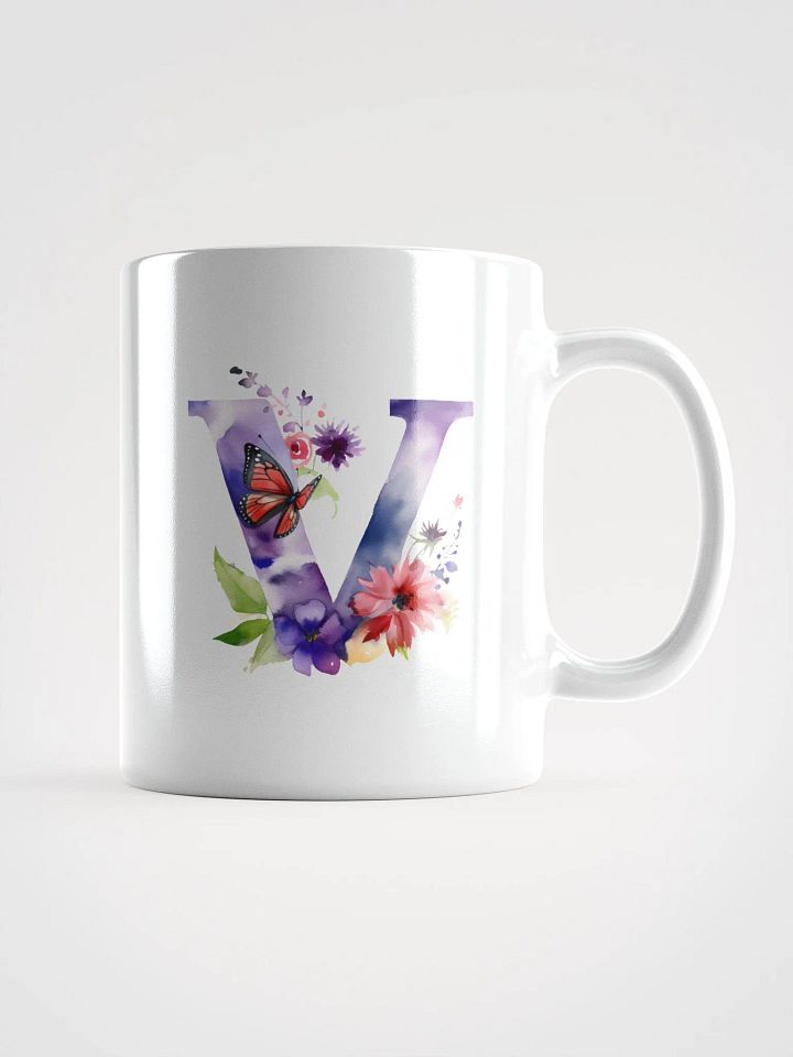 Letter V Monogram Floral Fantasy White Glossy Mug product image (1)