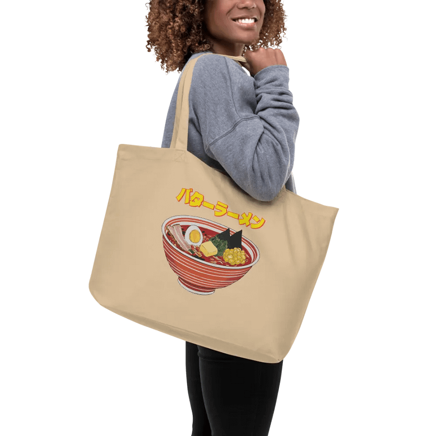 Butter Ramen Eating Cat Japanese Style ukiyo-e Organic Cotton Tote Bag product image (9)