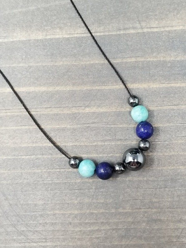 Empath Protection Necklace – Hematite, Amazonite & Lapis Lazuli Minimalist Healing Jewelry product image (1)