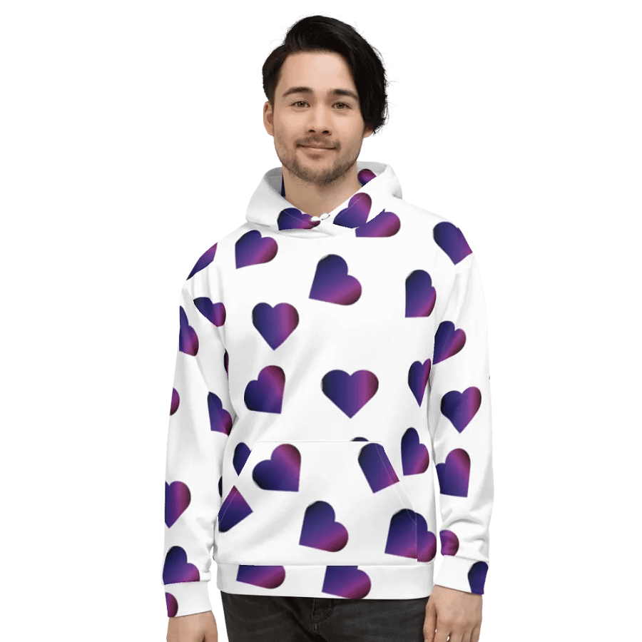 Abstract Love Pattern Purple Hearts on a White Background Unisex Pull On Hoodie product image (3)