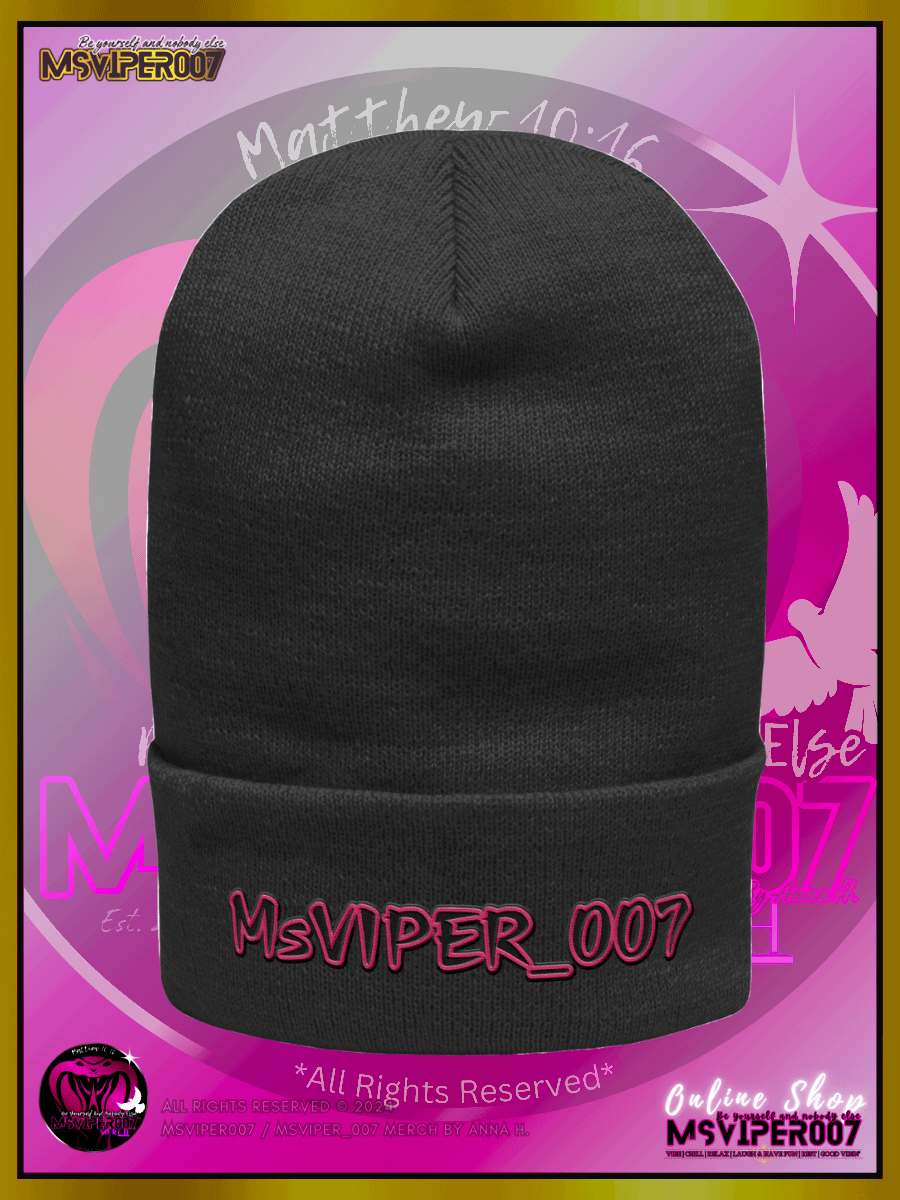 Cuffed Beanie [ Embroidered Design(s) ] - "MsViper_007™ Brand [pink/blk] - Support&Sport" Stylish Beanie by Anna H. product image (1)