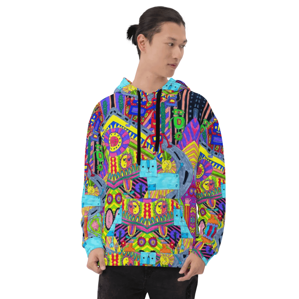 Abstract Colourful Doodle Robots Unisex Pull Over Hoodie product image (8)