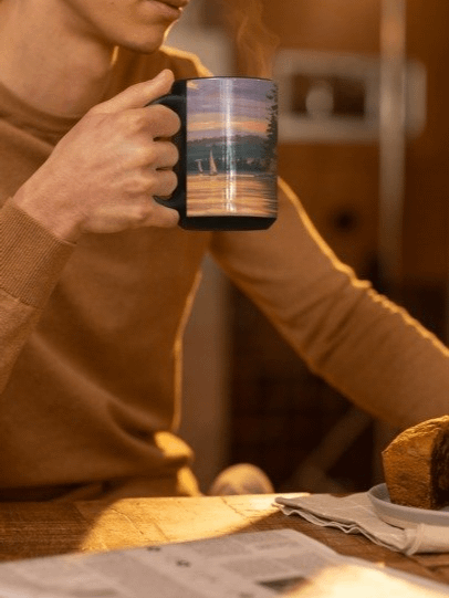 Sunset Lake Sailing, Black Glossy Mug product image (2)