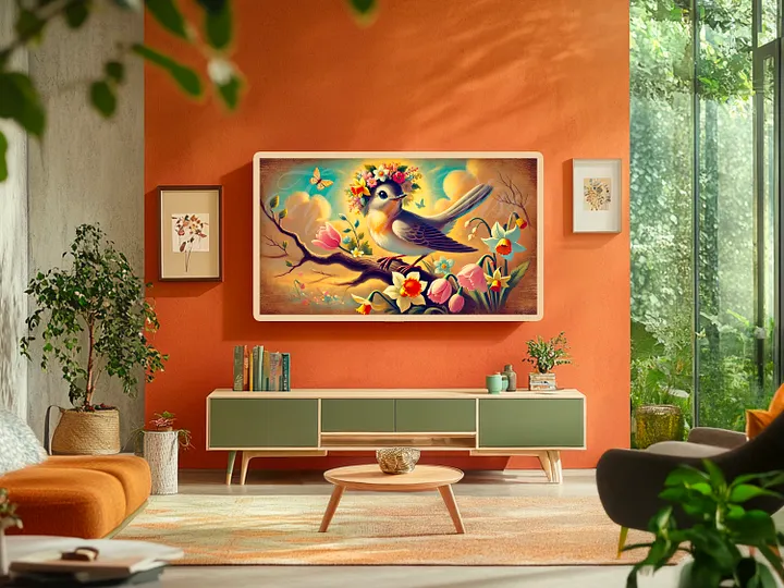 Spring Frame TV Art, Bird Floral Crown Painting, Art for Samsung Frame TV, Digital Download product image (2)