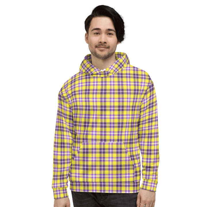 Bright Yellow and Purple Plaid Hoodie product image (2)