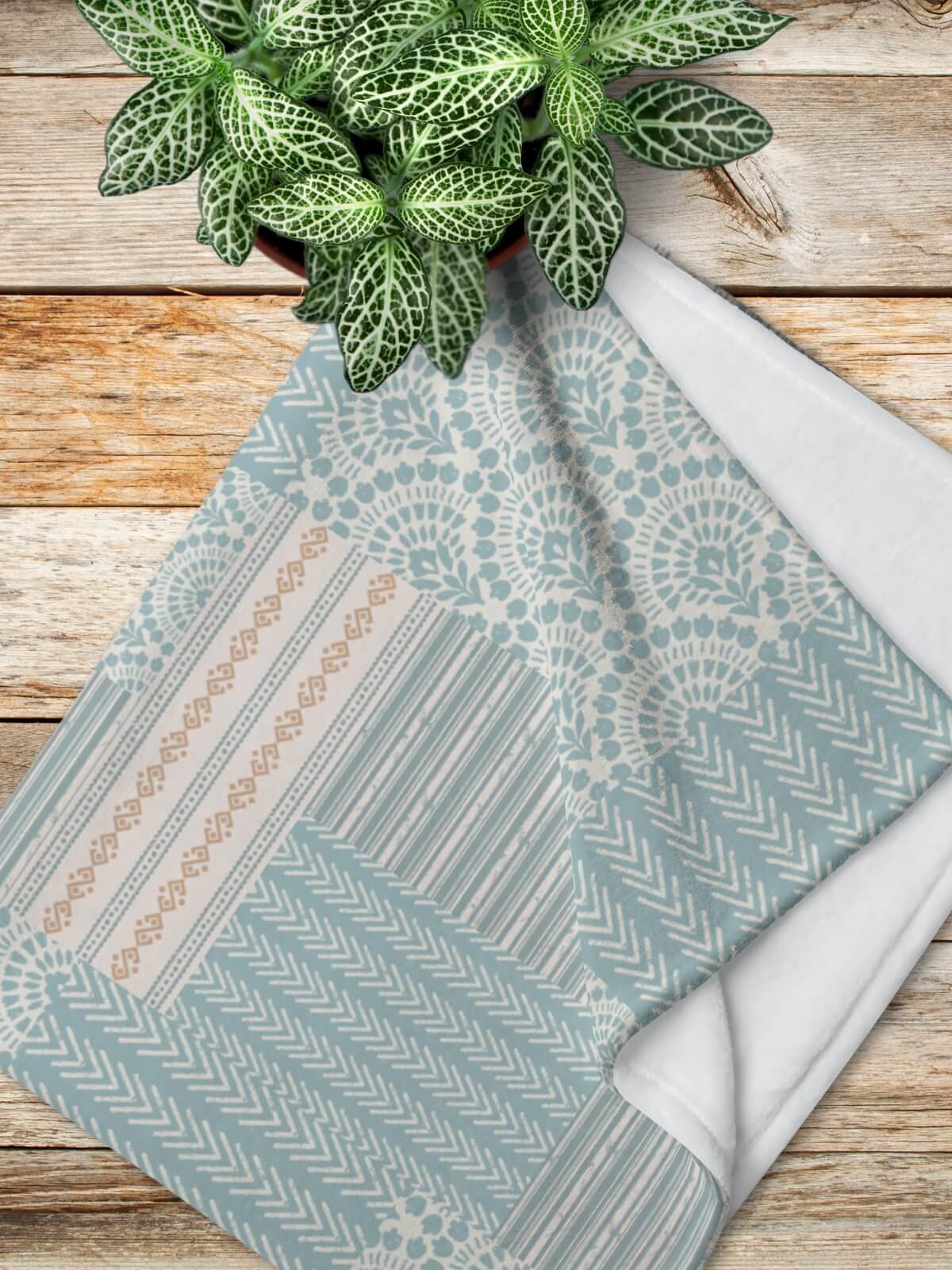 Boho Botticelli Blue Patchwork Throw Blanket product image (4)