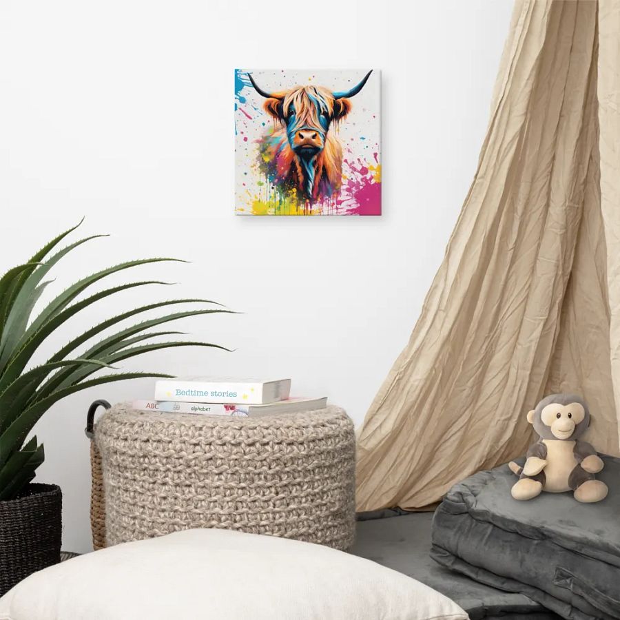 Multi Coloured Paint Splash Highland Cow Wall Art product image (8)