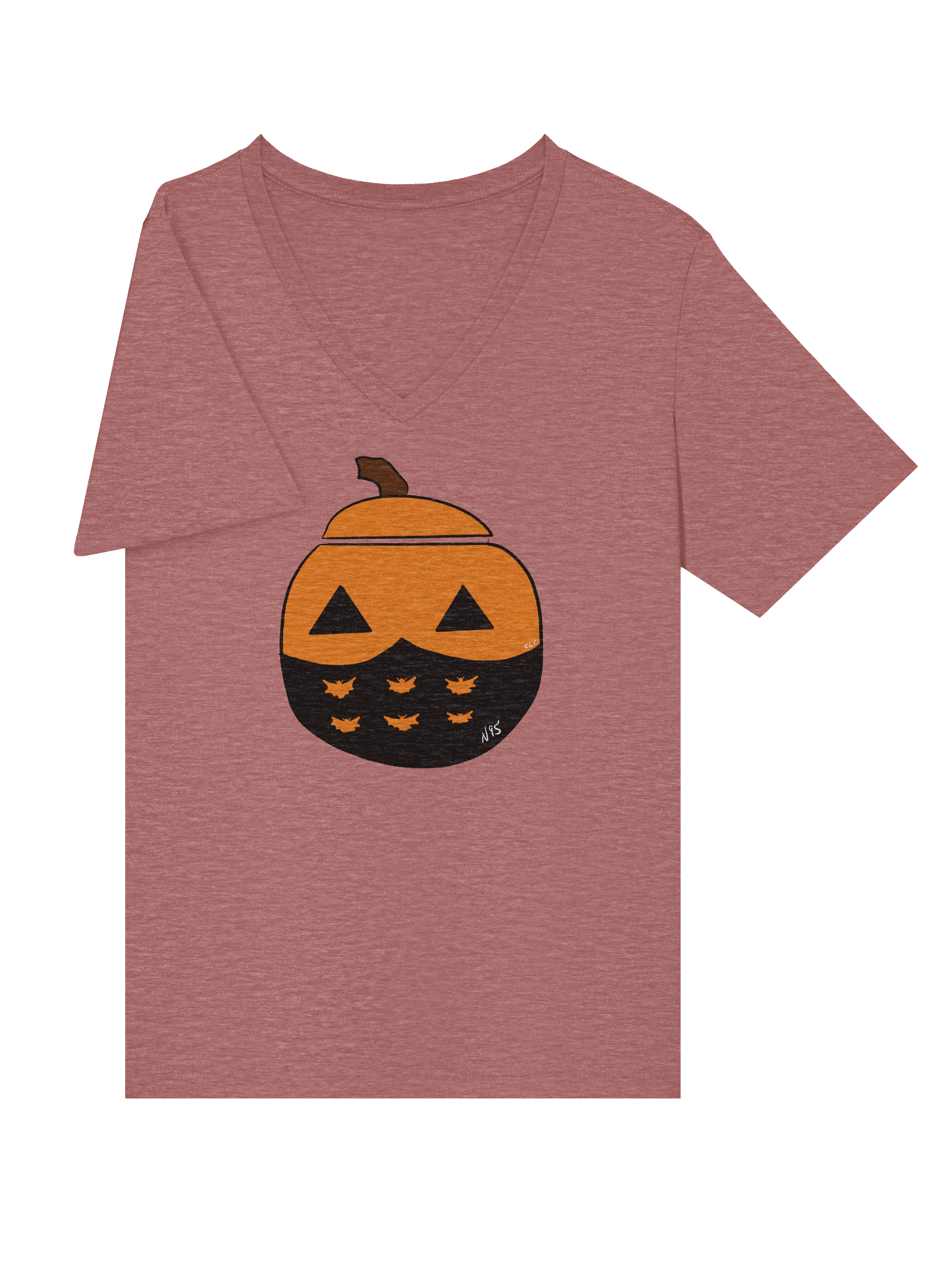 Mask-O-Lantern v-neck tee (black mask) product image (13)