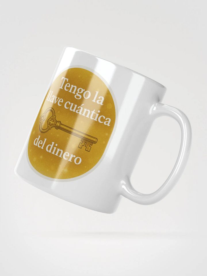 Taza blanca brillante con Llave Cuántica del Dinero product image (5)
