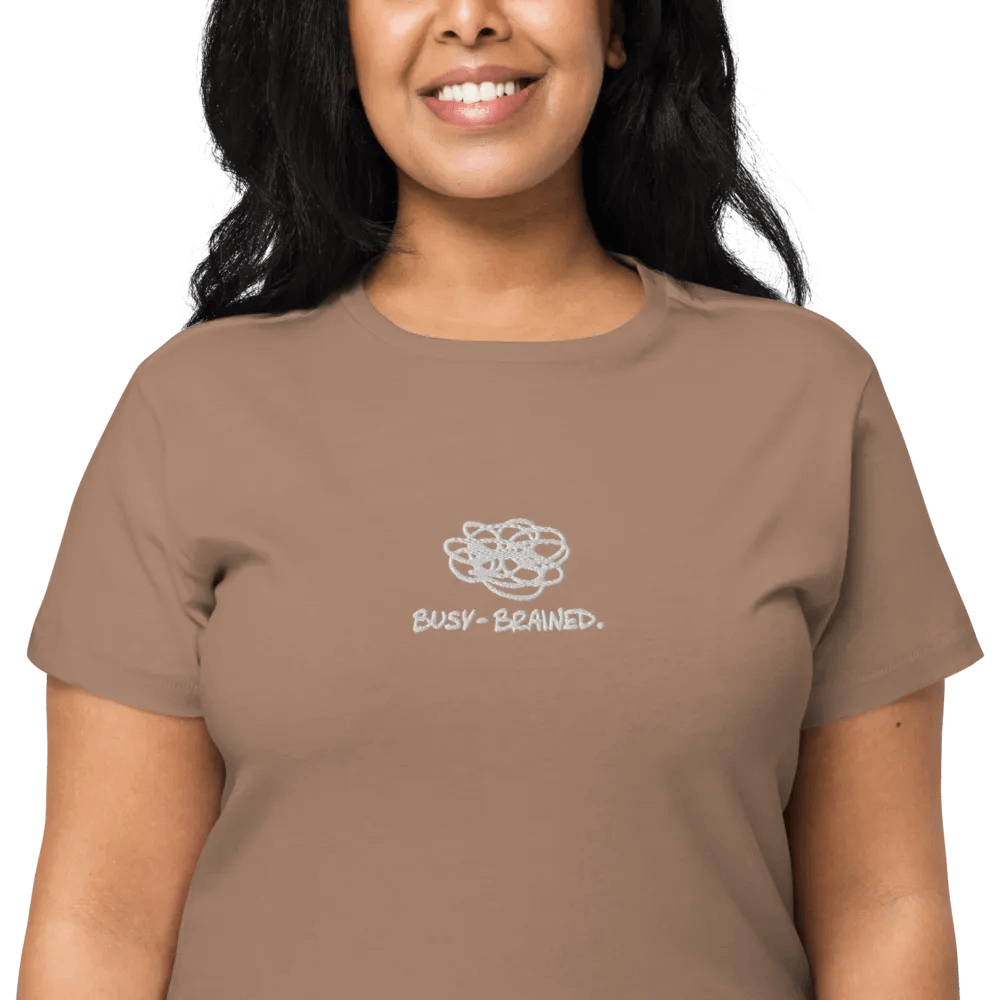 BUSY-BRAINED (white) embroidered waist length t-shirt product image (12)