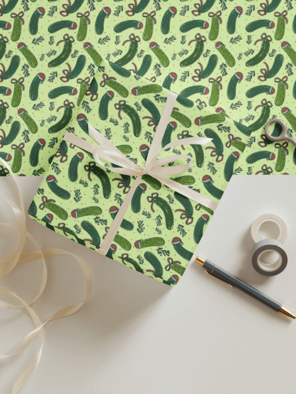 Christmas Pickles Pattern Wrapping Paper, 3 Pack product image (1)