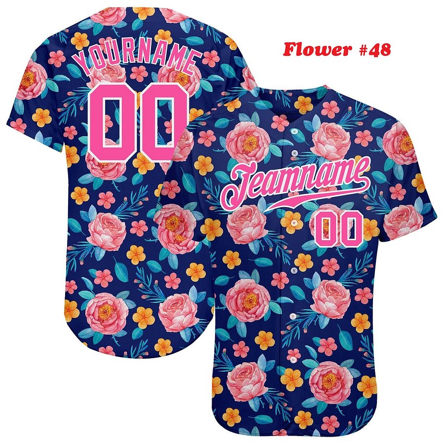 Authentic Baseball Jersey, Custom Baseball Jersey, Personalized Sport Jersey, Hawaiian Colorful, Multi Beautiful Flowers, Number product image (192)
