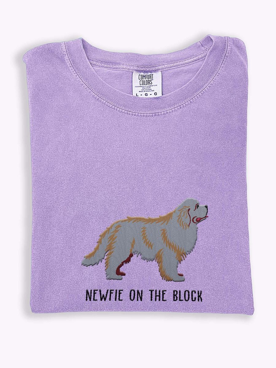 Newfie on the Block T-Shirt(Embroidered) of a Newfoundland(Grey) product image (1)