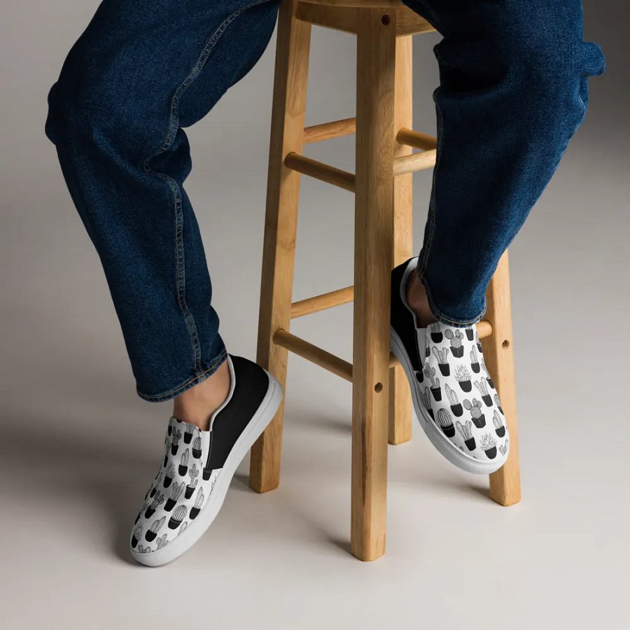 Line Art Cacti Pattern Men's Slip-On Canvas Shoes product image (6)