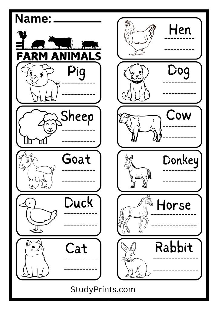 Farm Animals Matching Worksheet Printable product image (1)