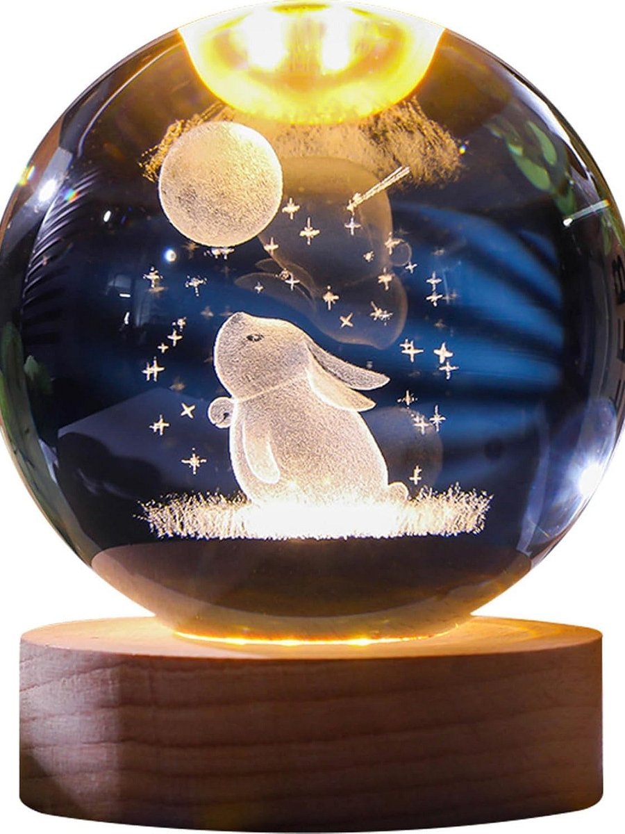 Hamsa 3D Crystal Ball with LED Wooden Base-Solar System Night Light product image (1)