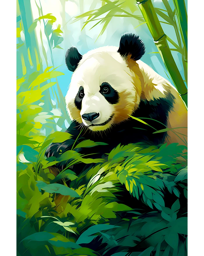 Cute Panda Bear Surrounded by Luscious Bamboo Wild Nature Matte Poster product image (1)