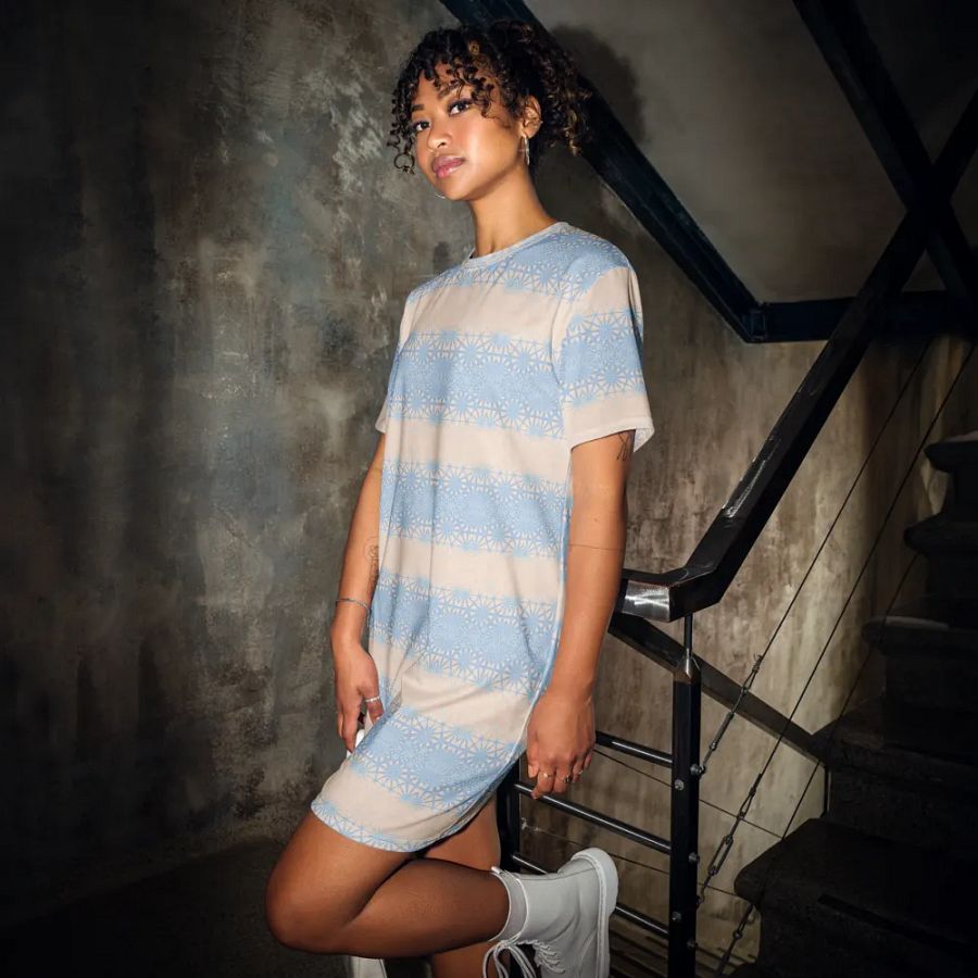 Abstract Subtle Dusky Blue and Peach Ladies T Shirt Dress product image (1)