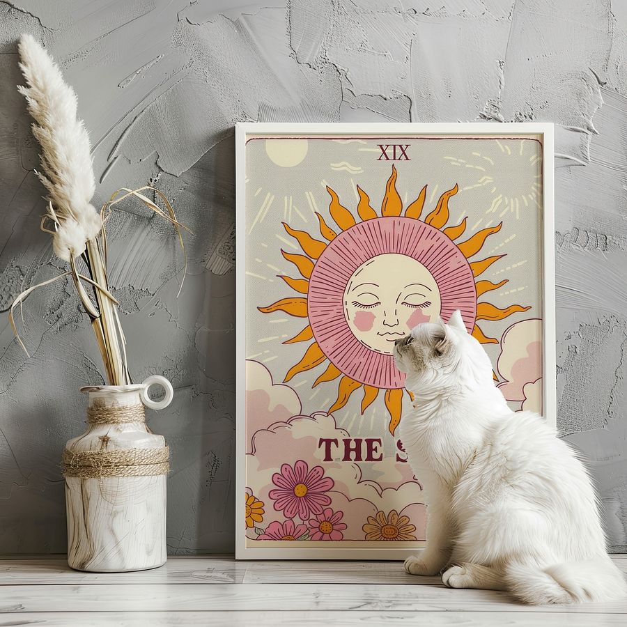 The Sun Tarot Card in Pastel Colors Retro Art Print product image (20)