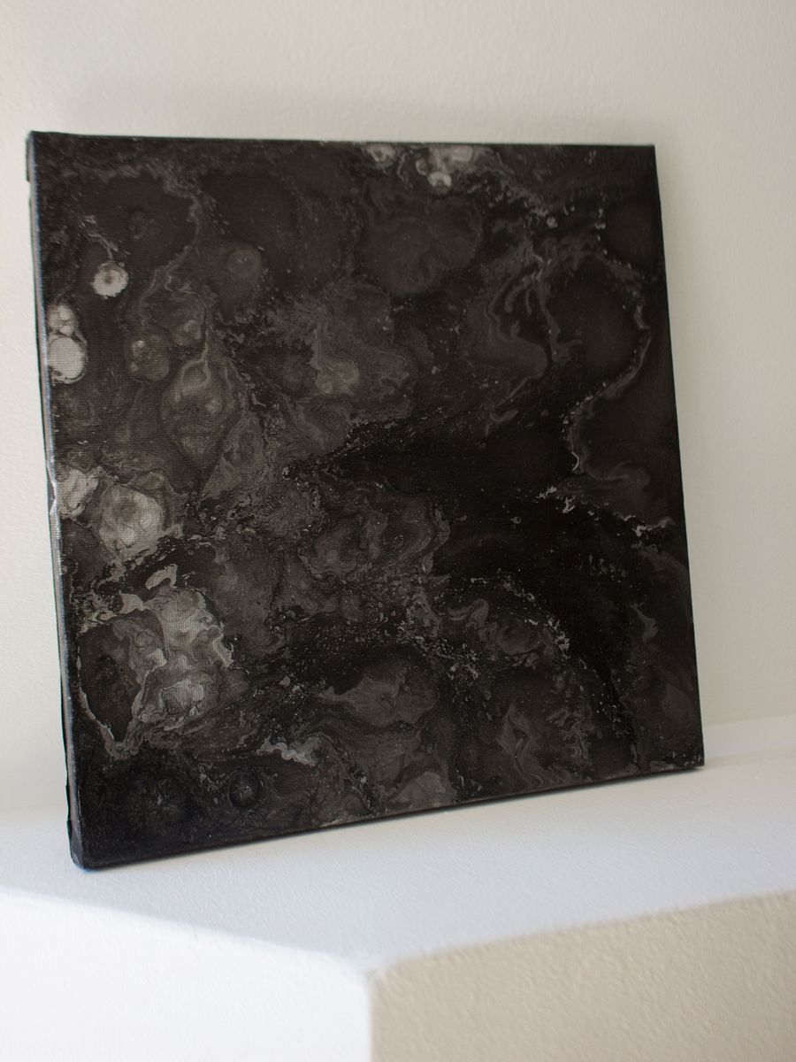 Black and Silver Abstract Acrylic Pour Painting on 10x10 Canvas | Marble Interior Design product image (7)