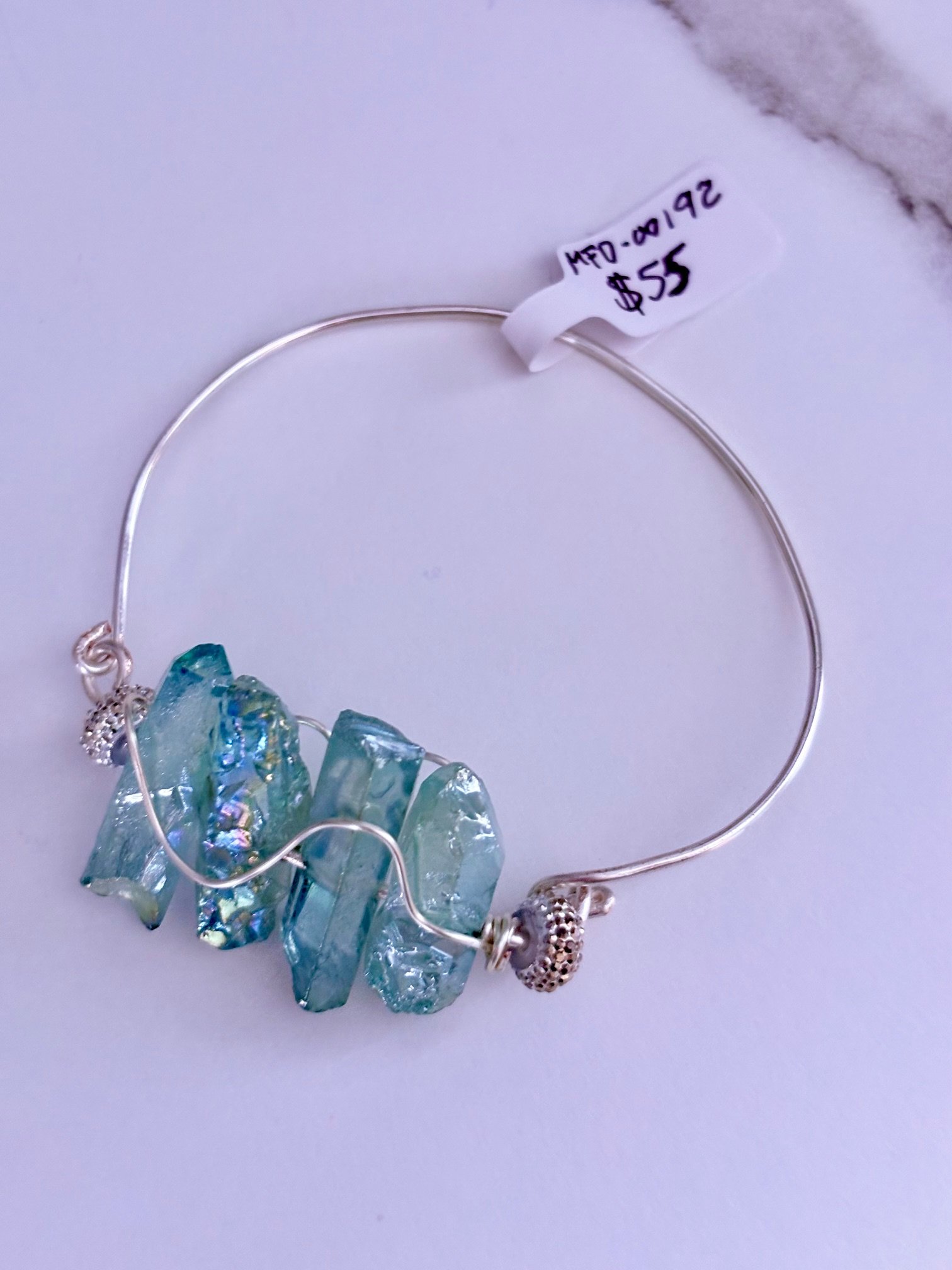 MFD-00171 | Handmade 7" Wire Wrapped Bracelet | Light Green Crystals | Coastal Charm Jewelry by Monique Faella Designs™ product image (8)