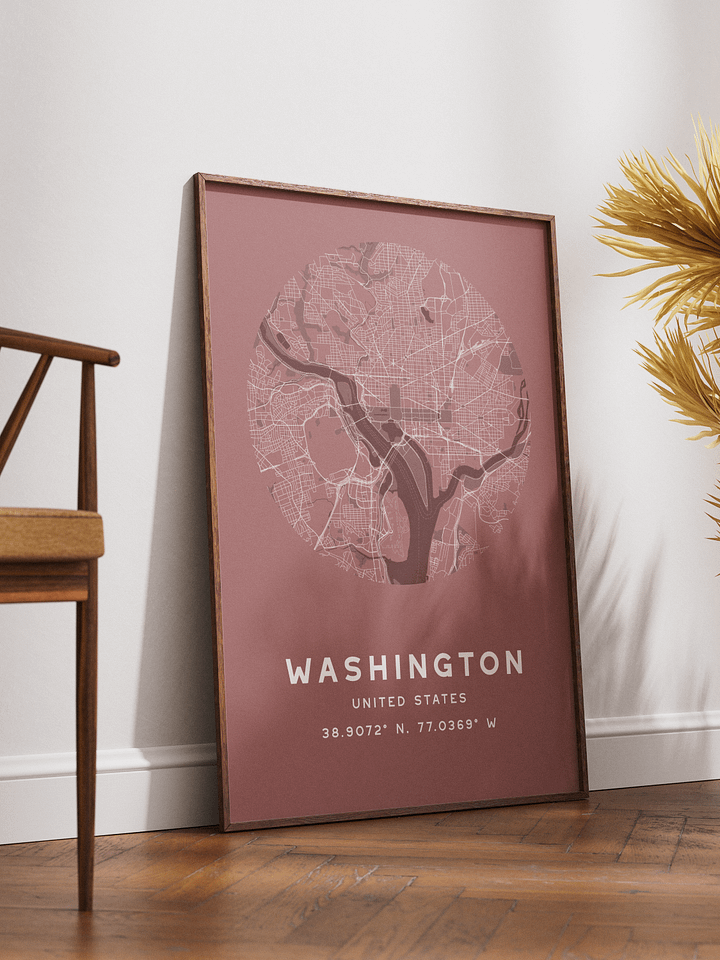 Washington Street Map Poster – Red Minimalist Circular City Art product image (2)