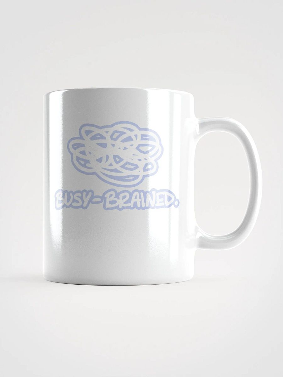 BUSY-BRAINED (lined design, #BDCAEF) glossy white mug product image (1)