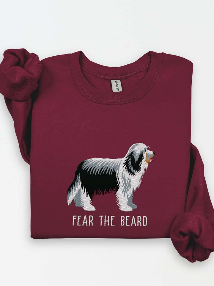 Fear the Beard Sweatshirt (Embroidered) of a Bearded Collie(Black & White) product image (1)