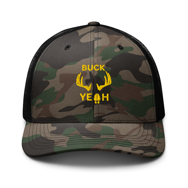 BUCK YEAH camo hat with yellow design product image (1)