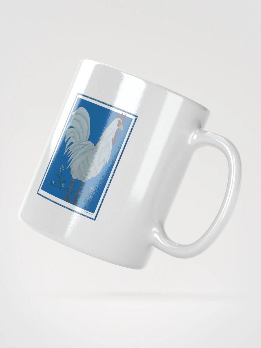 White Glossy Mug with Chicken and blue background product image (2)