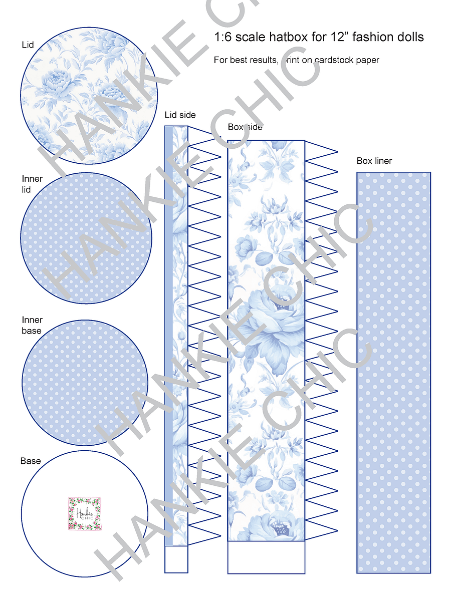1:6 scale printable PDF hatboxes for 12" fashion dolls product image (7)