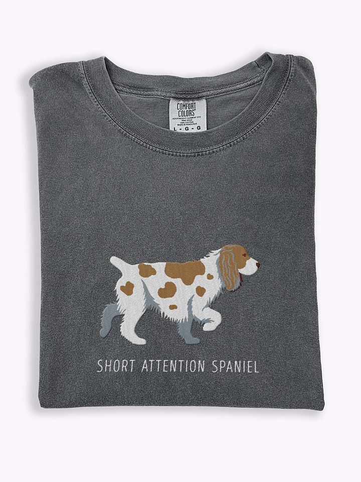 Short Attention Spaniel T-Shirt(Embroidered) of a Cocker Spaniel(White & Tan) product image (1)