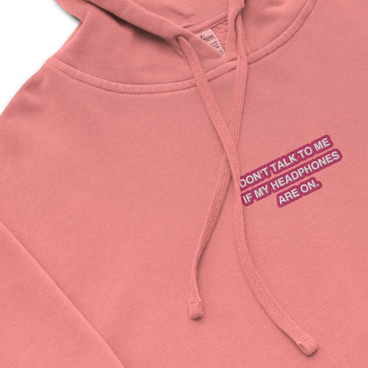 HEADPHONES ON (pink bubble design 2) embroidered pigment hoodie product image (1)