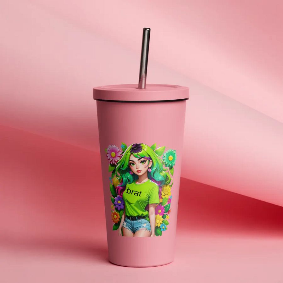 Brat 20 oz Tumbler Cup - Pink - Insulated Tumbler with a Straw v4 product image (12)