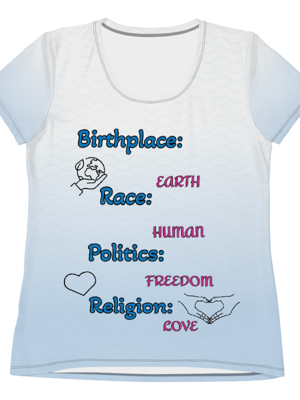 Birthplace: earth Race: human Politics: freedom Religion: love - Women's Athletic T-Shirt product image (5)