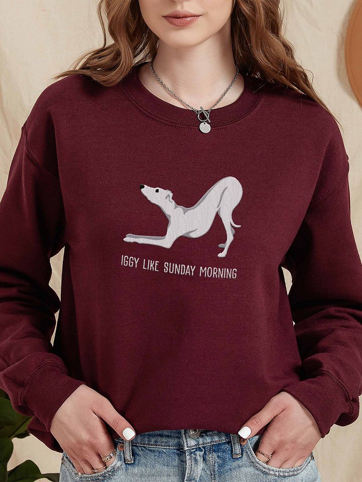 Iggy Like Sunday Morning Sweatshirt (Embroidered) of an Italian Greyhound(White) product image (2)