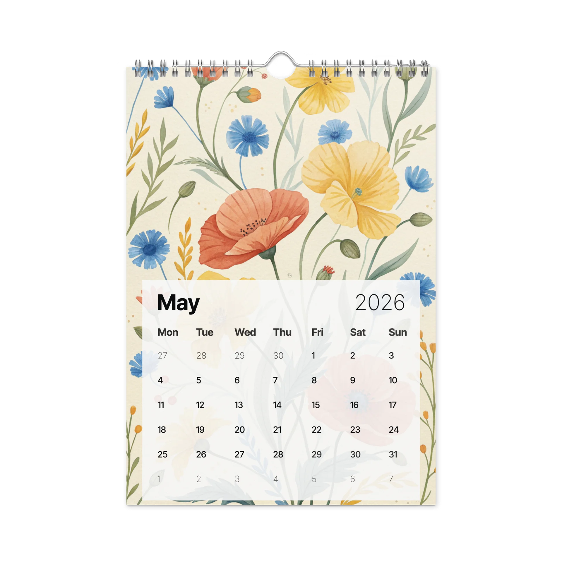 Blooming Seasons – Floral Patterned Wall Calendar 2026 (Gouache Watercolor Edition) product image (10)